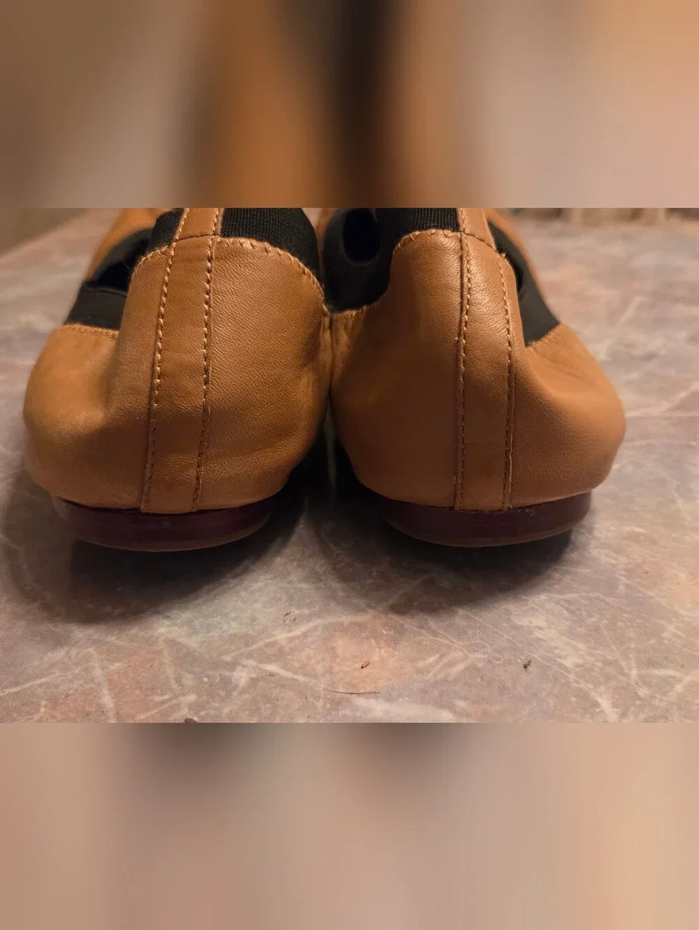 Tory Burch Tan Leather Logo Ballet Flats